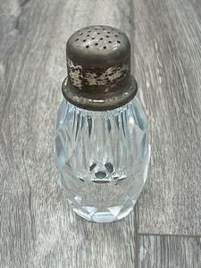 Vintage Lead Crystal Shaker Sterling Plate Top Faceted 4.75" x 2.25" Victorian