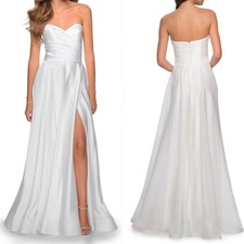 LA FEMME Women 6 Gown Dress White 28608 Satin Pleated Strapless Bodice Pockets