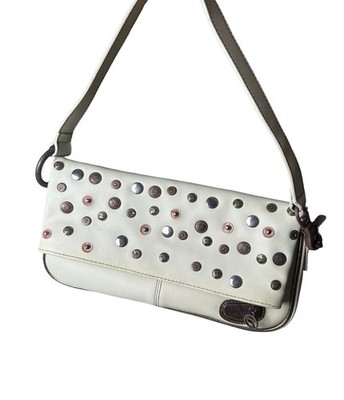 VTG Pepe Jeans Studded Shoulder Bag 10x5.5 Off-white Wristlet Top Handle Purse