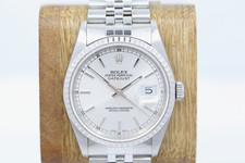 Rolex Datejust 36mm Silver Dial Engine Turned Stainless Jubilee Watch 16220
