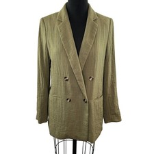 H M Khaki Green Lightweight Double-Breasted Oversized Relaxed Blazer Jacket S