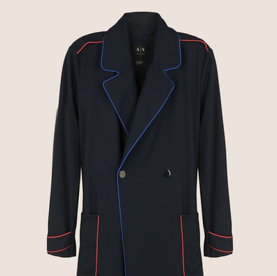 Armani Exchange Long Trench Coat Women Navy Blue Red Accents Size XS-S