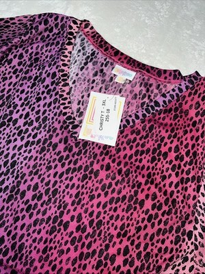 Lularoe Christy Shirt Tunic Pink Ombré Animal Print 3XL 24/26 Ribbed 3X V Neck