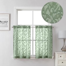 Lecloud Leia 36 Inch Sheer Curtains Sage 38"W x 36"L Pack of 2 , Green