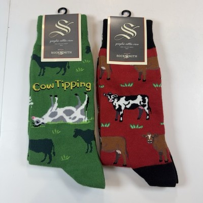 Socksmith Men's Crew Socks Cow Animal Funny Novelty Footwear One Size 2 Pair