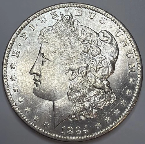 1884-O Morgan Silver Dollar $1 90% Silver US Coin AU+/UNC Detail #B