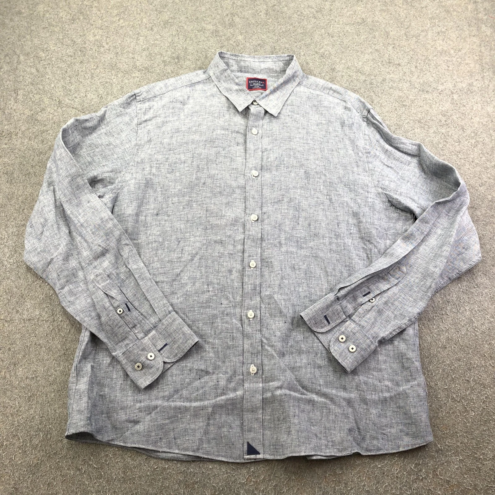 UNTUCKit Shirt Mens 2XL Gray Long Sleeve Linen Button Up Wrinkle Resistant