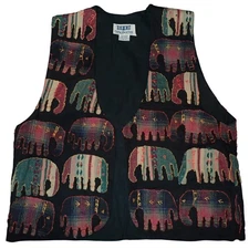 Vintage Soho Compagnie Elephant Vest Women M Appliqued Patchwork Retro Boho