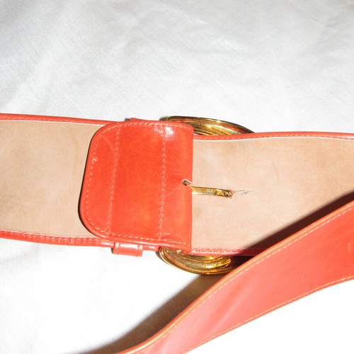 Vintage Donna Karan New York Oversized Leder Messing Gürtel Gr. M Orange Italy - Bild 7 von 10