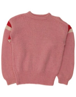 Vintage Damen Grafik Rundhals Pullover Pulli UK 14 Medium Pink YD02