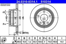 2x ATE Bremsscheibe PowerDisc 24.0310-0314.1 für BMW E87 E81 1er 116 118