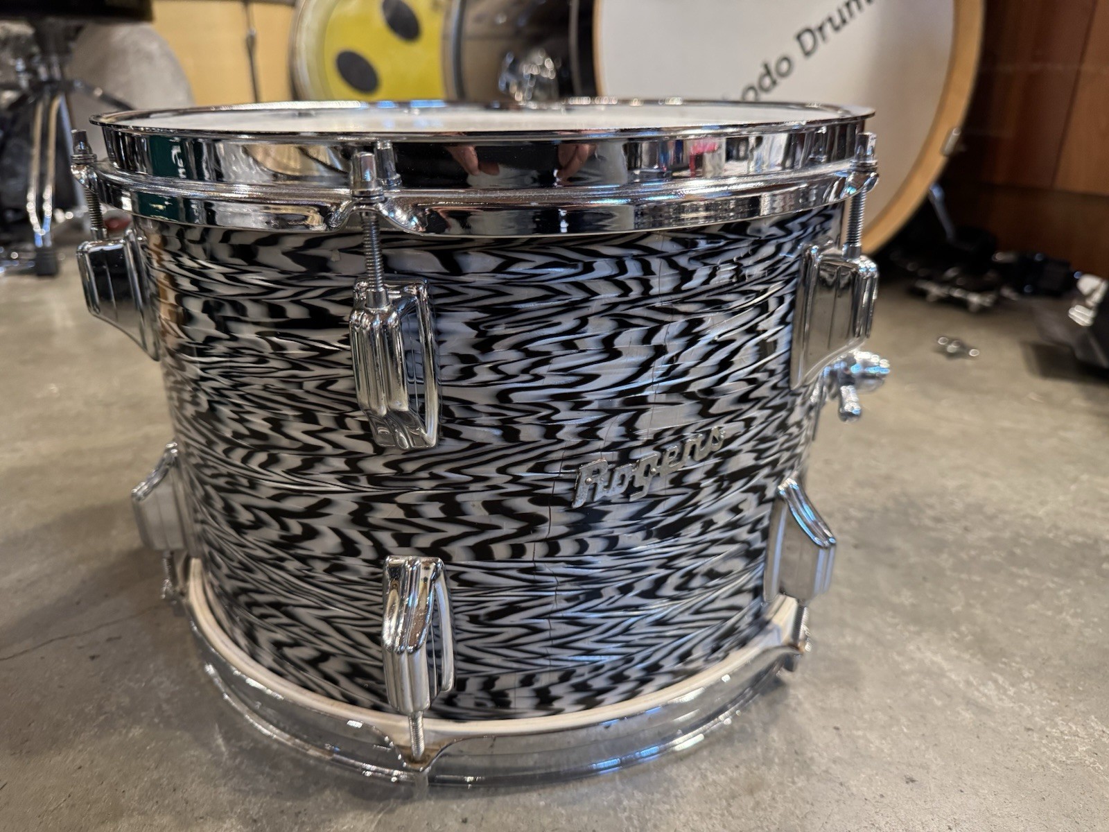 13" Rogers script badge 60s RACK TOM DRUM BLACK ONYX Power Tone 9x13 #WK2