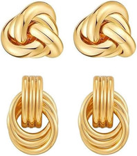 Chunky Gold Knot Earrings Geometric Drop Dangle Earrings Long Twisted Earrings S
