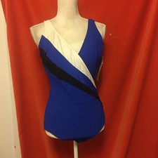 Robby Len vintage 70s one piece swimsuit blue and white v-neck nwt