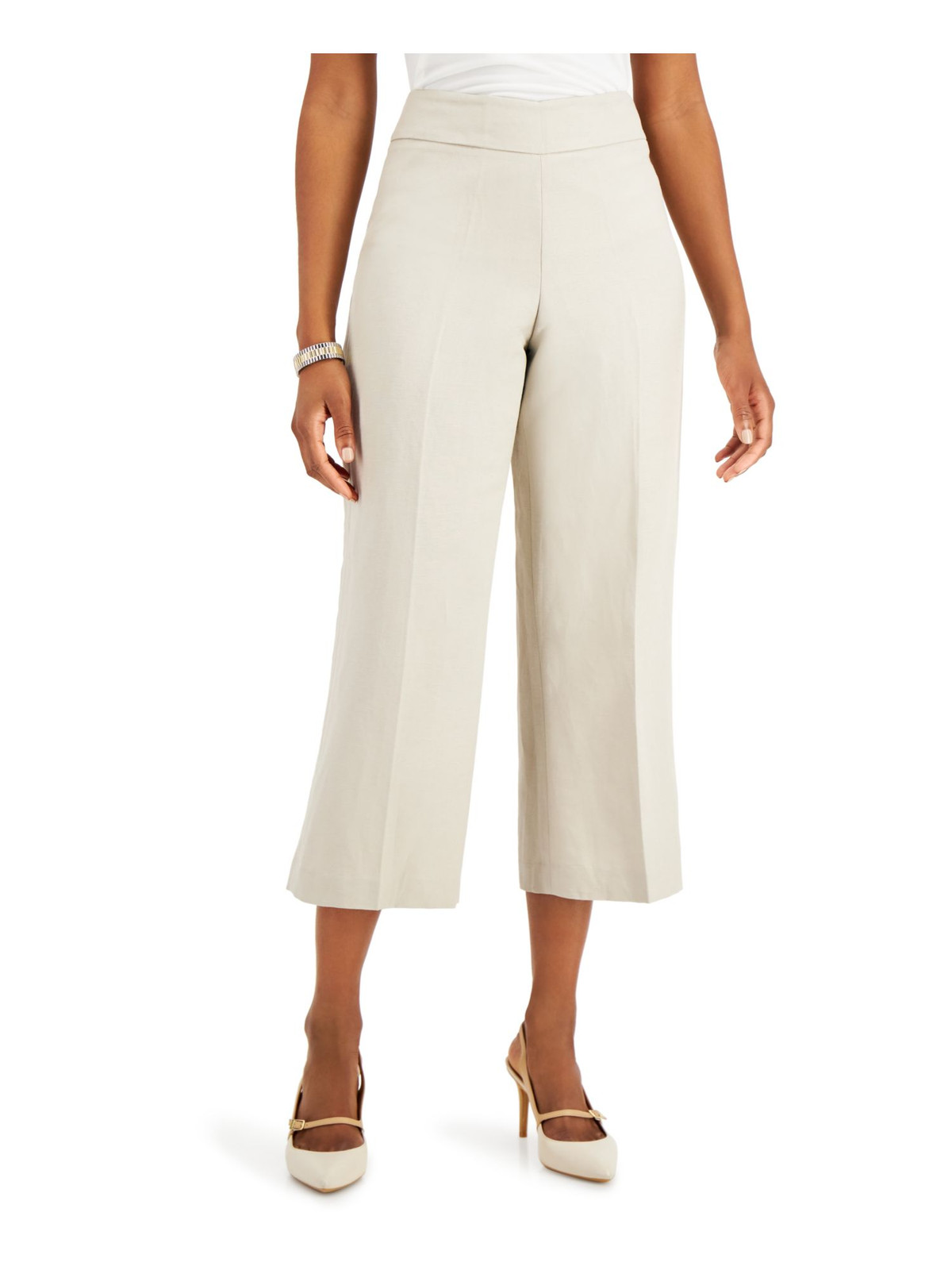 KASPER Womens Beige High-Waisted Wide Leg Pants Size 6