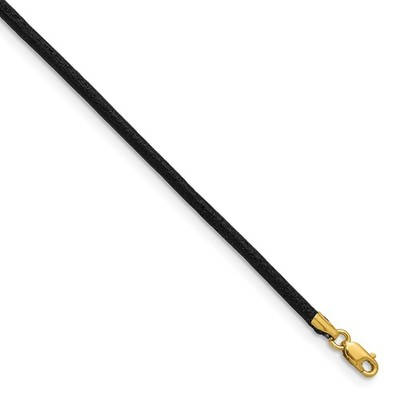14 Karat Gelbgold gelber Verschluss 2 mm 18 Zoll schwarzes Lederband Halskette Damen