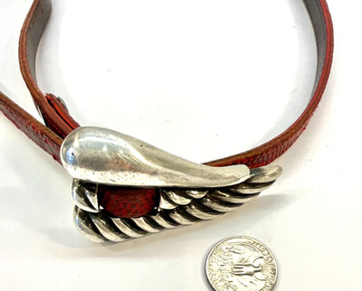 Kieselstein-Cord Dark Red Lizard Belt w Sterling 'Wing' Buckle