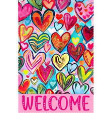 Watercolor Hearts Welcome Burlap Garden Flag 12"x18" Double-Sided
