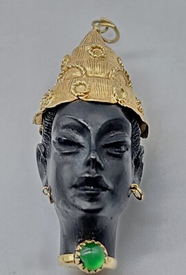Vintage 18k Gold & Aventurin Blackamoor Nubian Princess Hand Made Italy