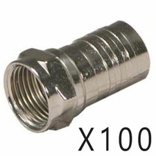 100 Pack Lot - F-Type One Piece Crimp On Connector Male Plug for RG6 Coax Cable