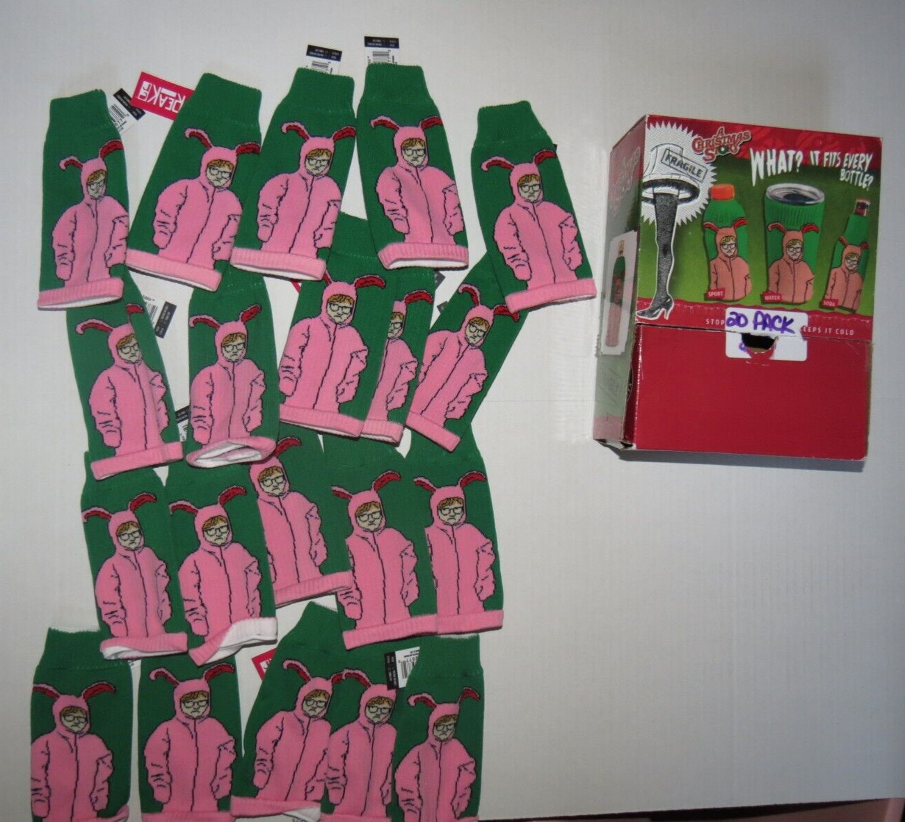 BOX of 20 FREAKERs Bottle Can Beverage Insulator A Christmas Story Pink Bunny