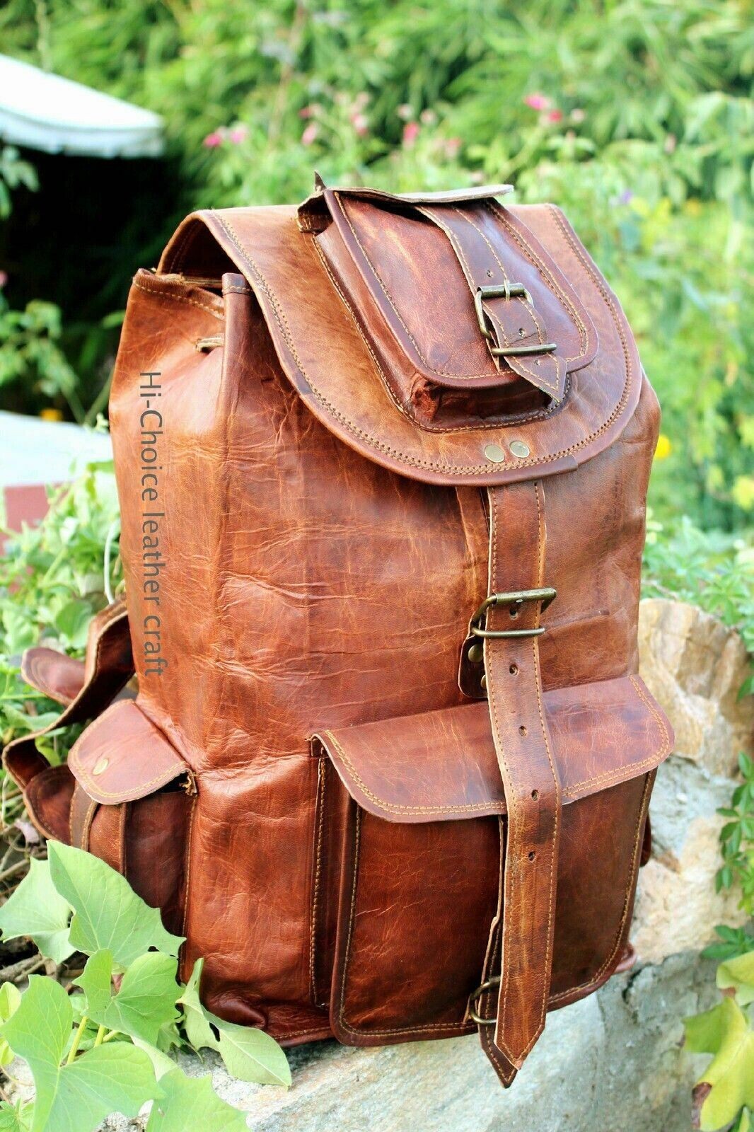 Cuero Vintage Nueva Mochila Hecha a Mano Marrón Viaje Laptop Unisex Mochila B...