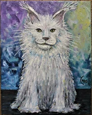 BIG ATTACK CAT new Main Coon original 8x10 canvas oil painting signed Crowell 