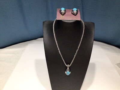 Retired Premier Designs 20” Necklace and Earring Set Silver Tone Faux  Turquoise