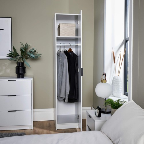 Wardrobe 1 Door Space Saving White Bedroom Home Furniture Clothing Storage Unit - Picture 4 of 8