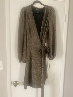 Donna Morgan Gold Metallic Wrap Dress 16 | eBay