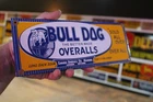 BULLDOG OVERALLS WORK WEAR DENIM JEANS PORCELAIN METAL SIGN GAS SODA FORD CHEVY
