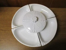 Vintage MCM 248 California Pottery Light Blue Chip Dip Serving Dish Set, Hobnail