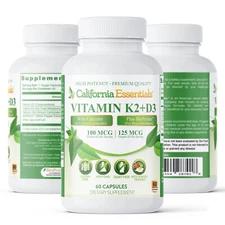 Vitamin K2 + D3, High Strength, Helps Bone Health and Healthy Muscles - 180 Caps