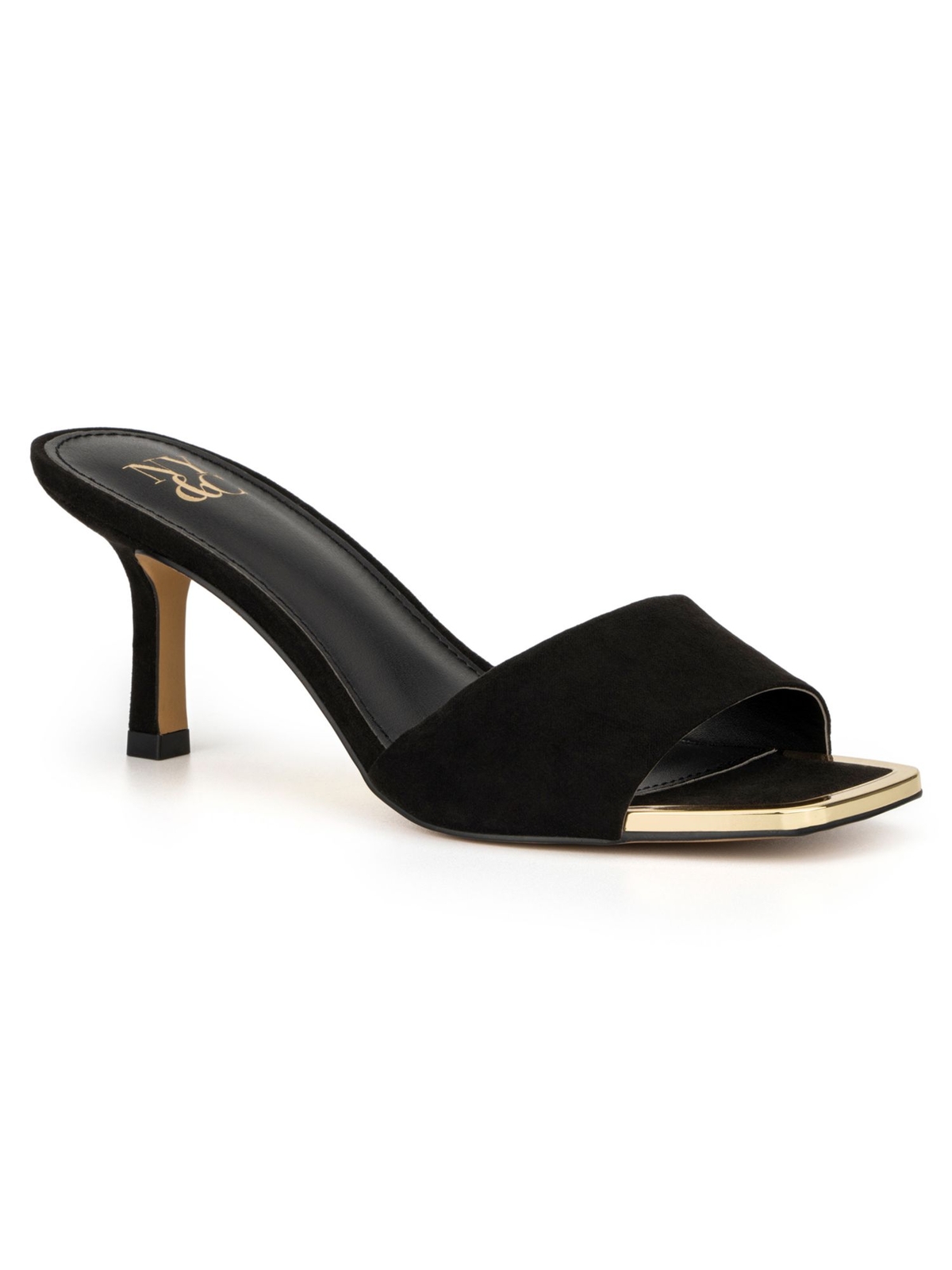 NEW YORK & CO Womens Black Gold-Tone Liz Open Slip On Heeled Sandal 10 M