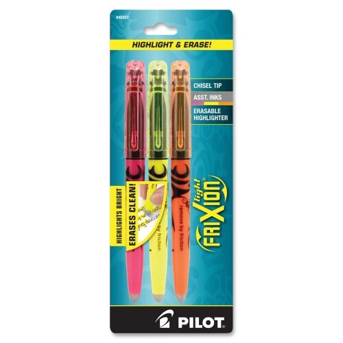 Pilot Light FriXion Erasable Highlighter, Chisel Tip, Assorted Inks, Pack of 3