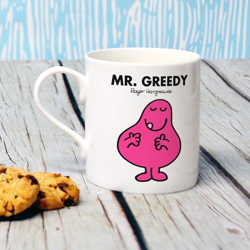 Mr Men Bone China Mug Mr Greedy 10oz Cup Kitchen Dining Drinkware Gift White