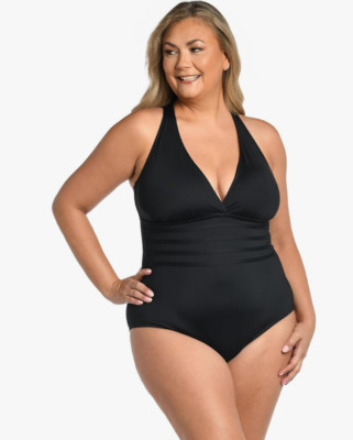 La Blanca Multi Strap Cross Back Tummy Control One Piece Black Size 20W 5521