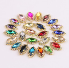 20 pcs Sew On Crystal Rhinestone diamond Faceted Glass Navette Jewels Button