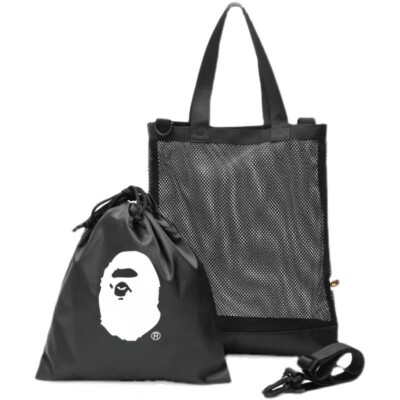 A Bathing Ape (BAPE) Mesh Shoulder Bag & Pouch - Black | MOOK 2018 Summer Collec