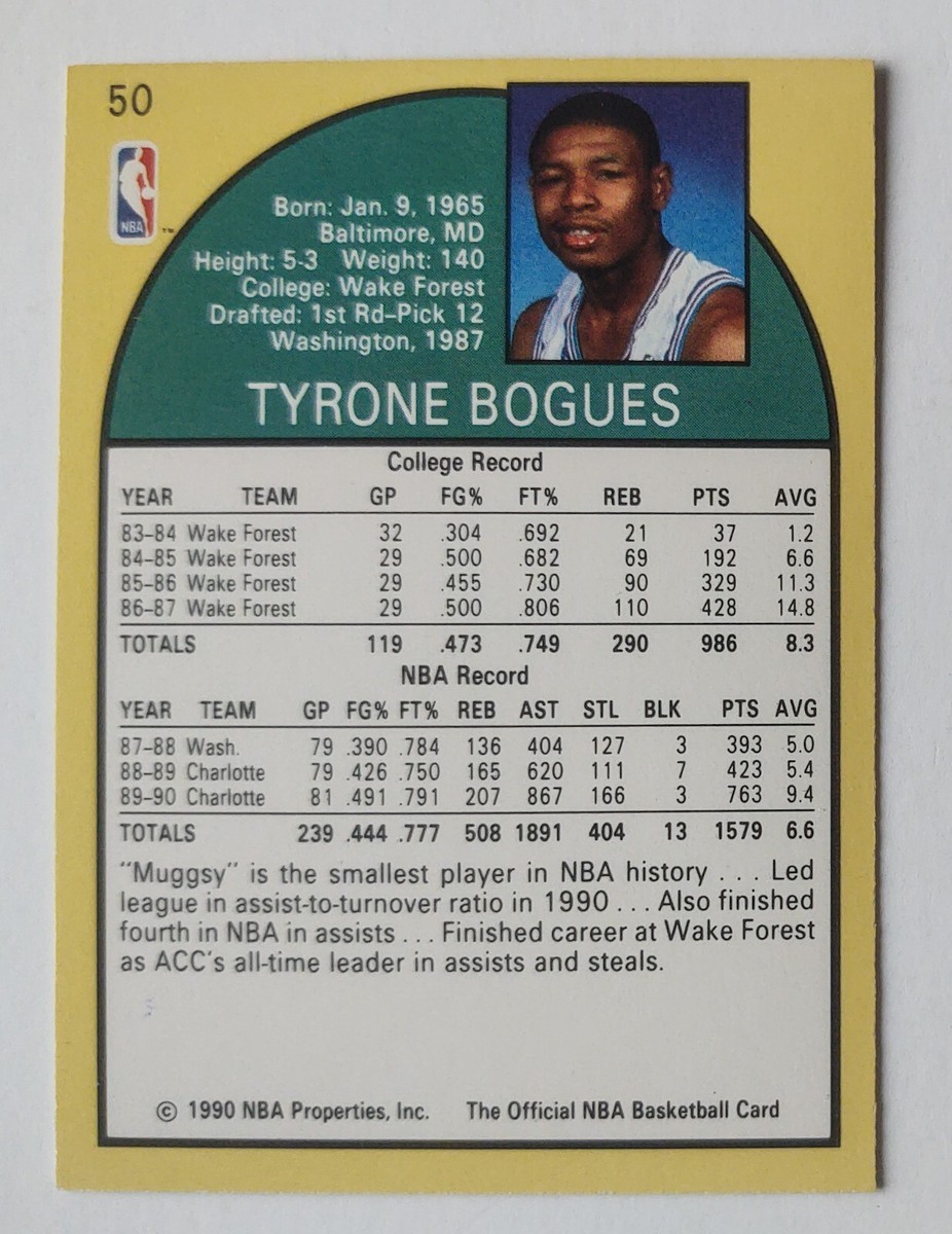 MUGGSY BOGUES 1990-91 NBA Hoops Basketball #50 Charlotte Hornets
