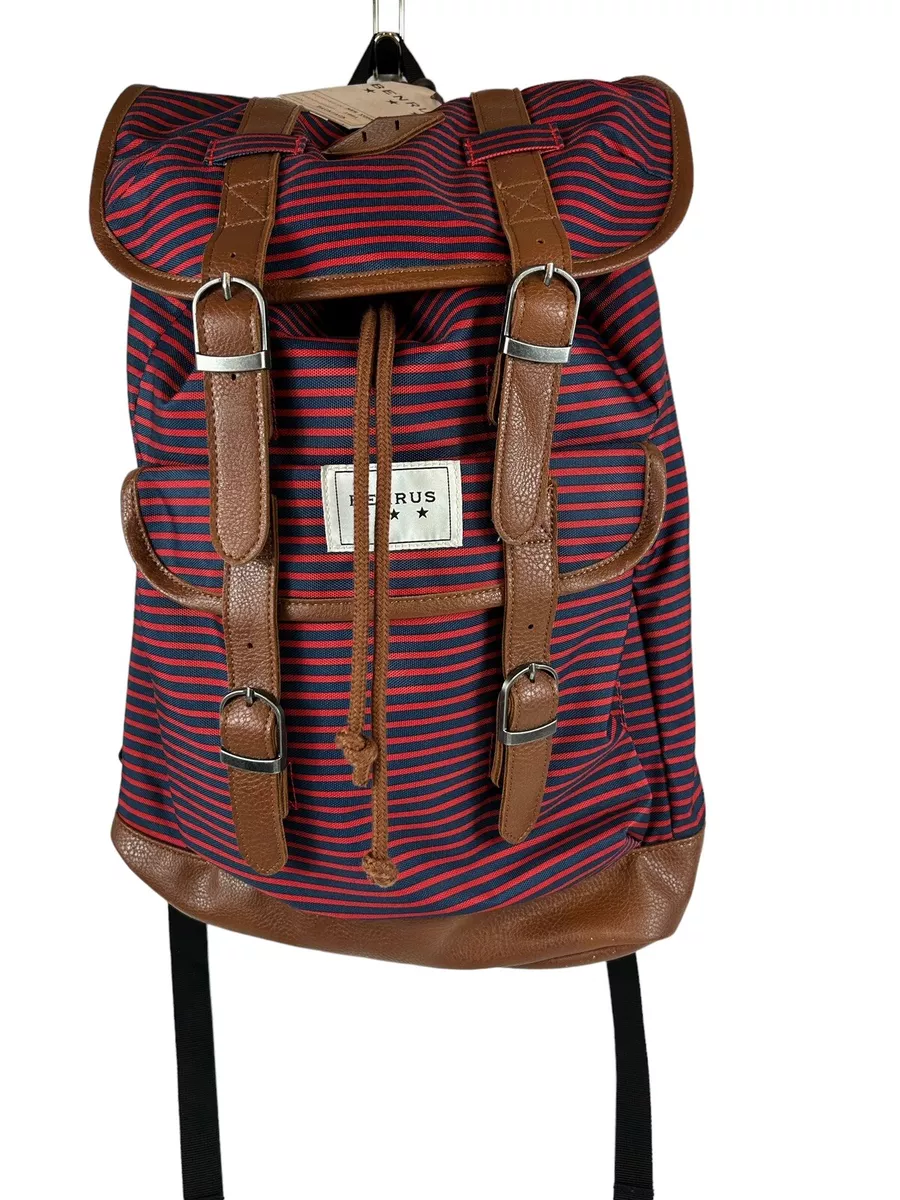 BENRUS Scout Backpack Large Red Blue Striped Leather Straps School