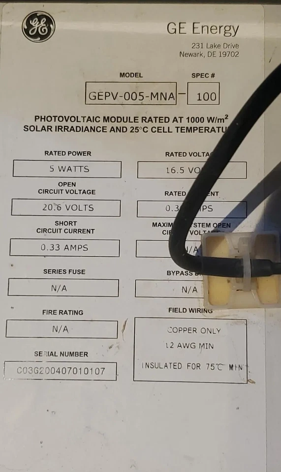 Fonte de alimentação de painel solar GE 5 watts GEPV-005-MNA 100. - Imagem 3 de 4