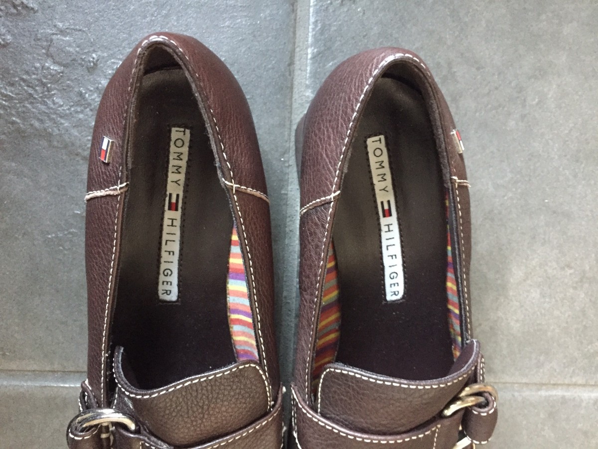 Vintage Tommy Hilfiger Brown Leather stacked block Heeled Loafers Square Toe 8.5 Tommy Hilfiger Women main image 2