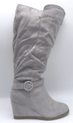 JG Gray Synthetic Wedge Knee Boots Size 6.5 Wide Calf