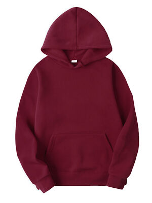 Mens Long Sleeve Hooded Sweatshirt Pullover Sports Tops Solid Color Hoodies 