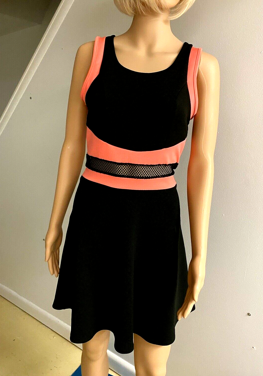 Charlotte Russe Black & Coral Mini Dress Size Medium Mesh Middle
