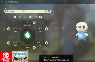Pokemon Legends Arceus SHINY OSHAWOTT LV.70 ALPHA MAX Effort Levels FAST SEND! 