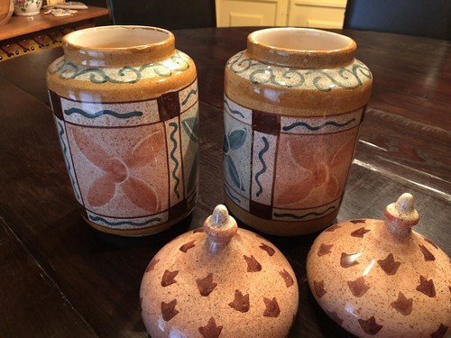 Neiman Marcus Vtg Unique Set Of 2 Large Medici Canisters Jars Made In Italy - Picture 2 of 6