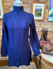 Denim & Co Bright Navy Blue Mock Neck Cable Knit Tunic Sweater New