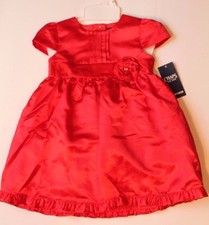 Chaps Solid Red Satin Christmas Holiday Dress Infant Baby Girl Size 18 Months